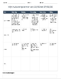 Weekplanning Sjabloon Huiswerk