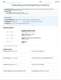 Algebra I Section 7.11: Evaluating and Interpreting Functions