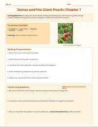 James and the Giant Peach Reader's Workbook