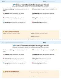 Welcome to Our Classroom Family Scavenger Hunt
