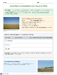 Saskatchewan Agriculture Workbook