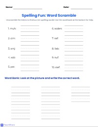 Week 5 Spelling Fun Worksheet