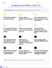 Teen Life Speaking Conversation Cards