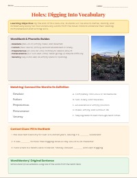 Holes Chapter-by-Chapter Vocabulary Enrichment Worksheets