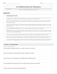 Let Children Choose for Themselves Reading Worksheet