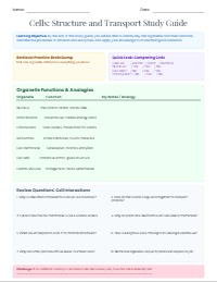 Middle School Cell Biology Study Guide