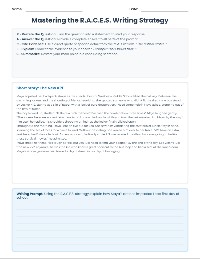 R.A.C.E.S Reading Response Assessment