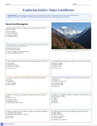 Exploring India's Geographical Diversity Worksheet