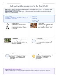 Real World Circumference and Circles Homework