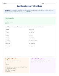 Spelling Lesson 1: Prefix Mastery Packet