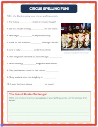 Circus Fun Spelling Practice Worksheet