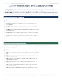 Alabama 6th Grade ELA Standards Mastery Checklist