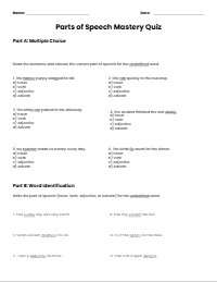 Parts of Speech Quick Quiz