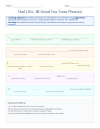 My Super Noun Phrase Adventure Worksheet