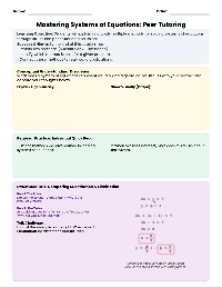 Peer Tutoring: Systems of Equations