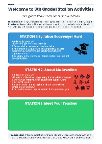 8th Grade Beginning of Year Stations Activity