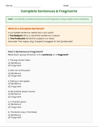Complete Sentence Writing Assessment