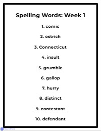 Weekly Grade 5 Spelling Word Lists
