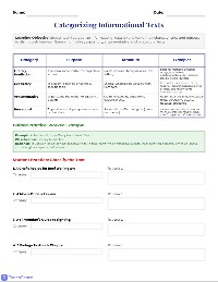 Informational Text Categories