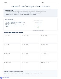 Rational Numbers Mastery Worksheet