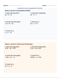 Two-Step Algebraic Equations and Inequalities Warm-Ups