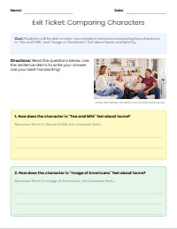 Comparing Characters' Feelings Exit Ticket