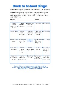 Back to School Bingo