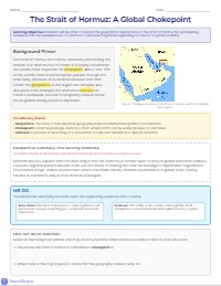 Geopolitics: The Strait of Hormuz Crisis