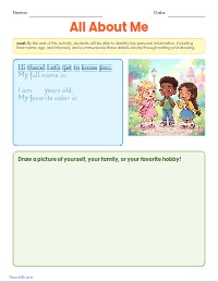 All About Me: Introducing Myself Worksheet
