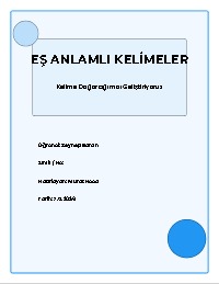 Eş Anlamlı Kelimeler Çalışma Sayfası