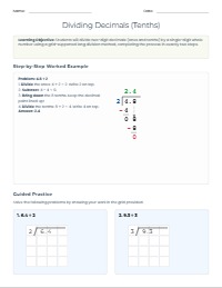 Mastering Decimal Division: Tenths by Whole Numbers