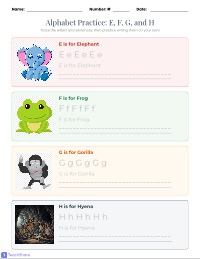 Alphabet Animals Tracing Practice Worksheet