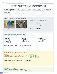 Recipe Analysis Activity Sheet