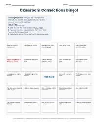 Middle School Classroom Connection Bingo