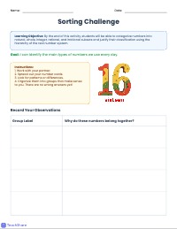 Number Set Sorting Activity