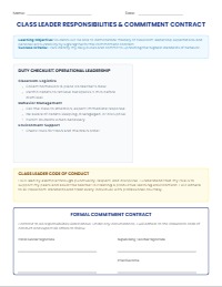 Class Leader Commitment and Responsibility Contract