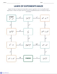 Exponent Laws Mastery Challenge Maze