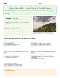 Global Agriculture Worksheet