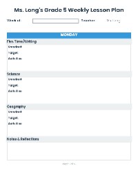 Grade 5 Weekly Lesson Plan Template