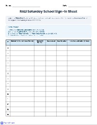 Saturday Sign-In Sheet