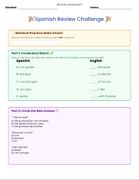 Spanish Review Challenge Worksheet