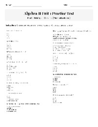 Algebra II Unit 1 Practice Test Overview