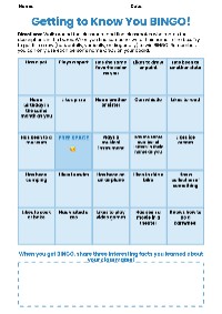 First Day Ice Breaker: Getting to Know You Bingo