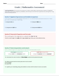 Grade 7 Mathematics Mastery Assessment Worksheet