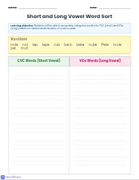 Sorting CVC and VCe Words