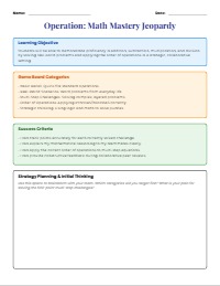 Math Operations Jeopardy: Mastery Game Board