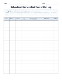 Student Behavioral Removal Documentation Log