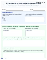 3rd Grade Mathematics Assessment