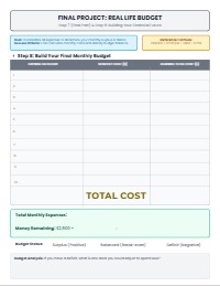 Student Budgeting Worksheet