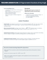 Guided Notes: Trigonometric Functions of Any Angle